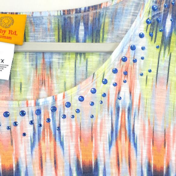 Ruby Rd Tunic Top Women 2X Geometric Beaded Multicolor Handkerchief Hem Pullover - Picture 9 of 9